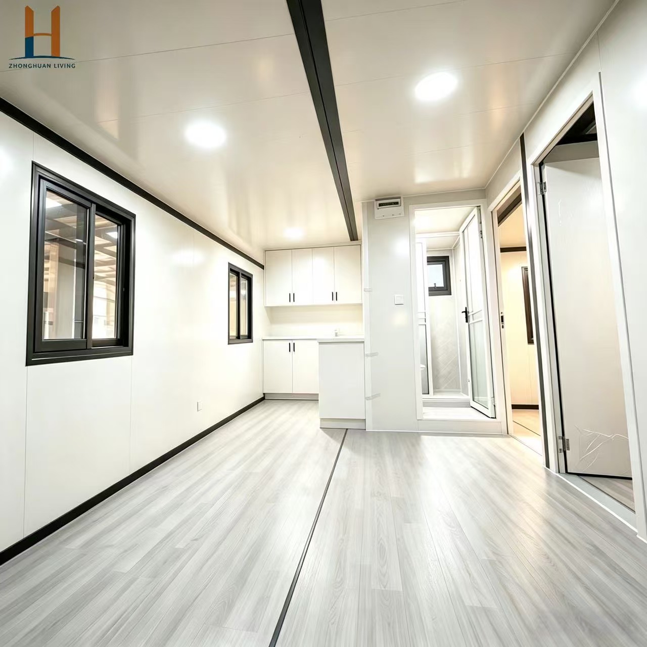 Luxe modulaire woning van 12 meter met 2 slaapkamers en badkamer - Prefab villa - Zhonghuan Living Modern Design, ademend, geschikt voor thuiskantoor.