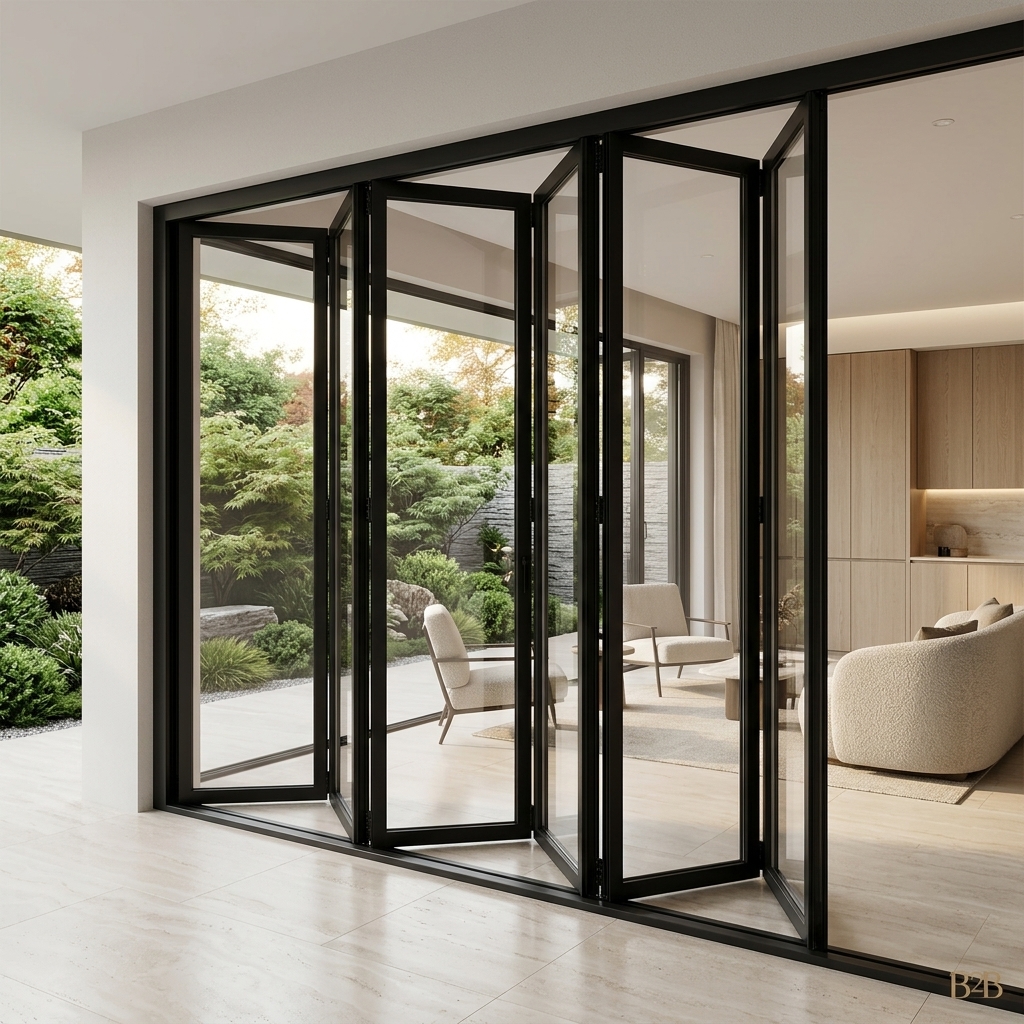 Thermisch onderbroken aluminium vouwdeur 8+18A+8 dubbel glas gehard glas terras entree vouwdeur