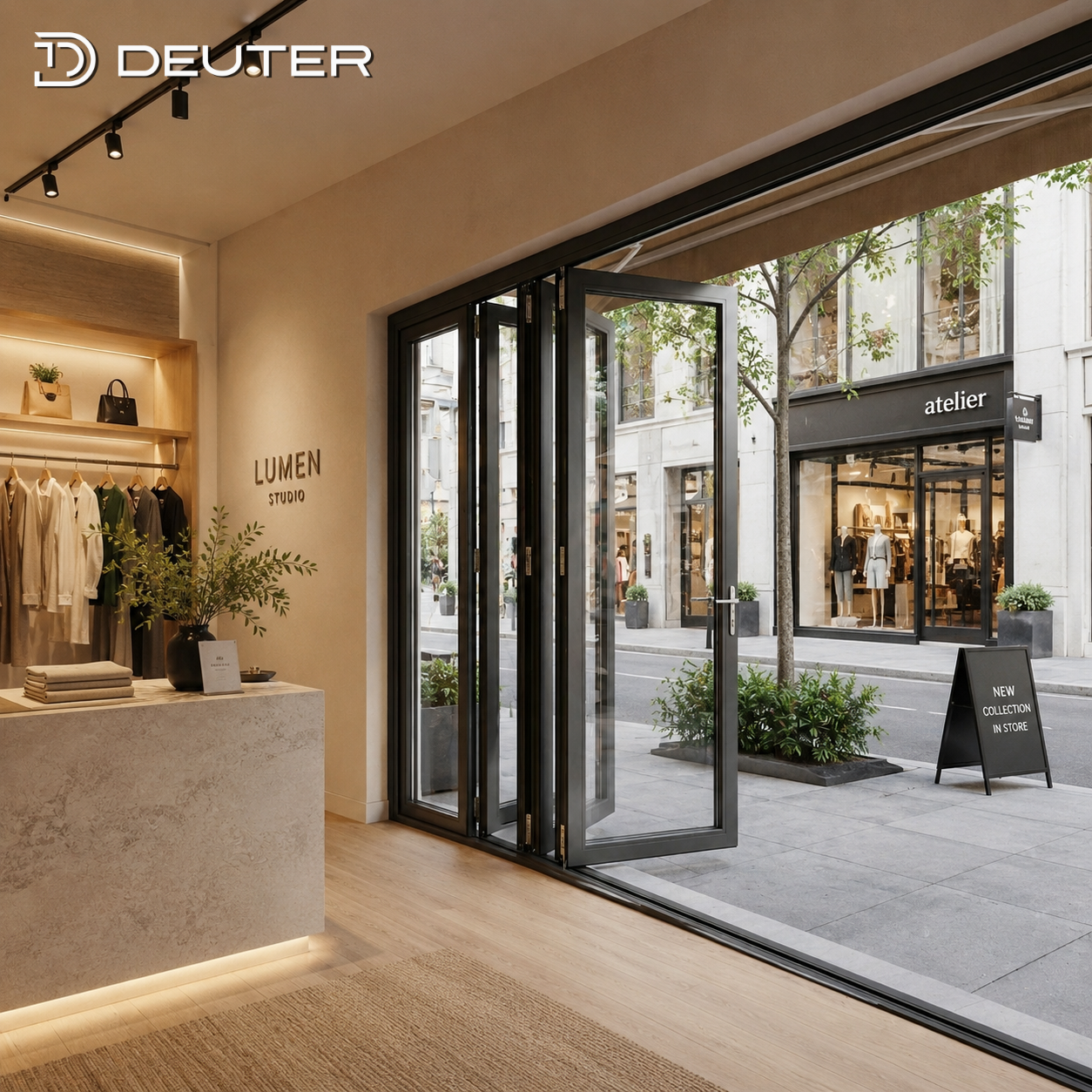 Panoramische waterdichte aluminium vouwdeuren met glas, thermische onderbreking, grote opening, modern accordeonvormig terrasdeursysteem voor buiten