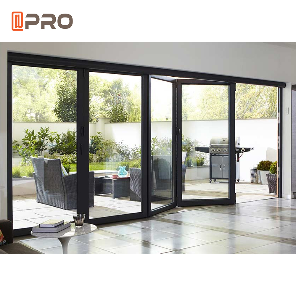 APRO Amerikaanse aanbieding NFRC-gecertificeerde aluminium vouwdeur met glas, accordeondeur, terrasdeur met vouwsluiting