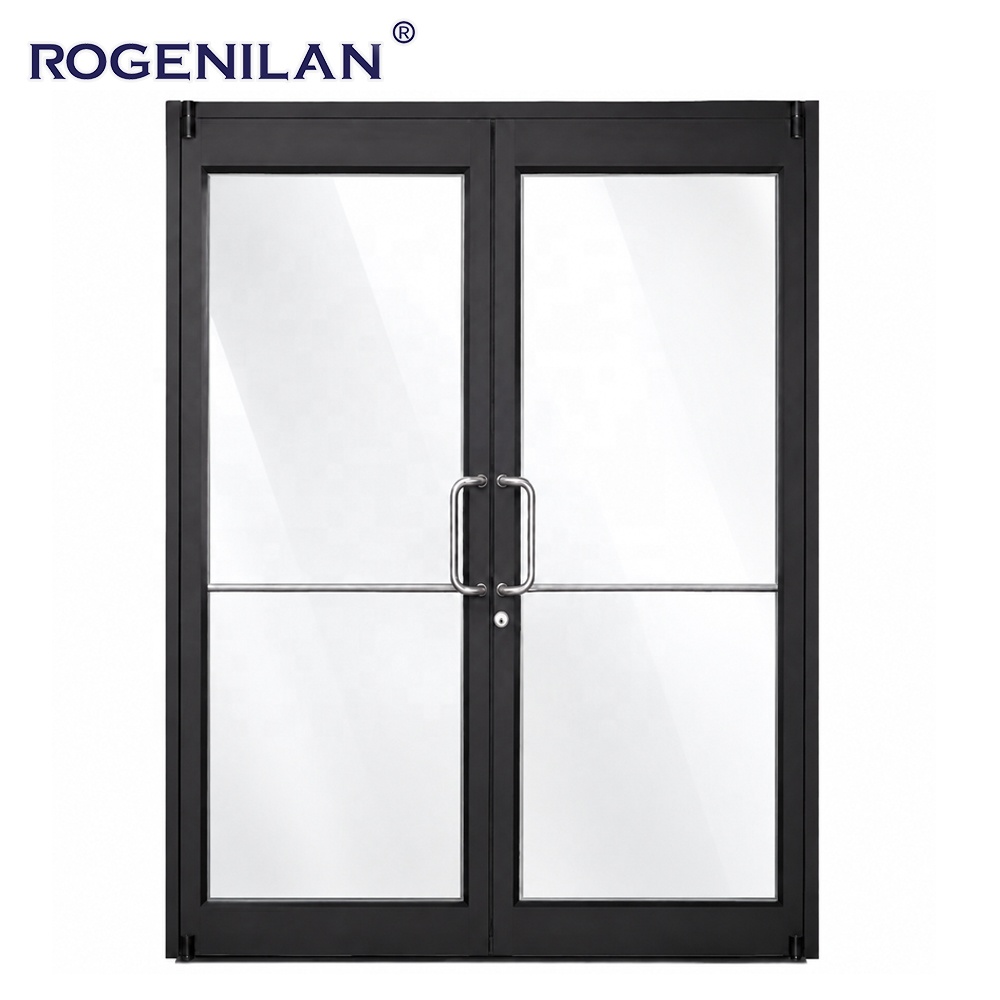 Rogenilan Custom Business Aluminium Veiligheidsdeur voor Commerciële Bedrijven, Buitenzijde, Gehard Glas, Dubbele Draaideuren