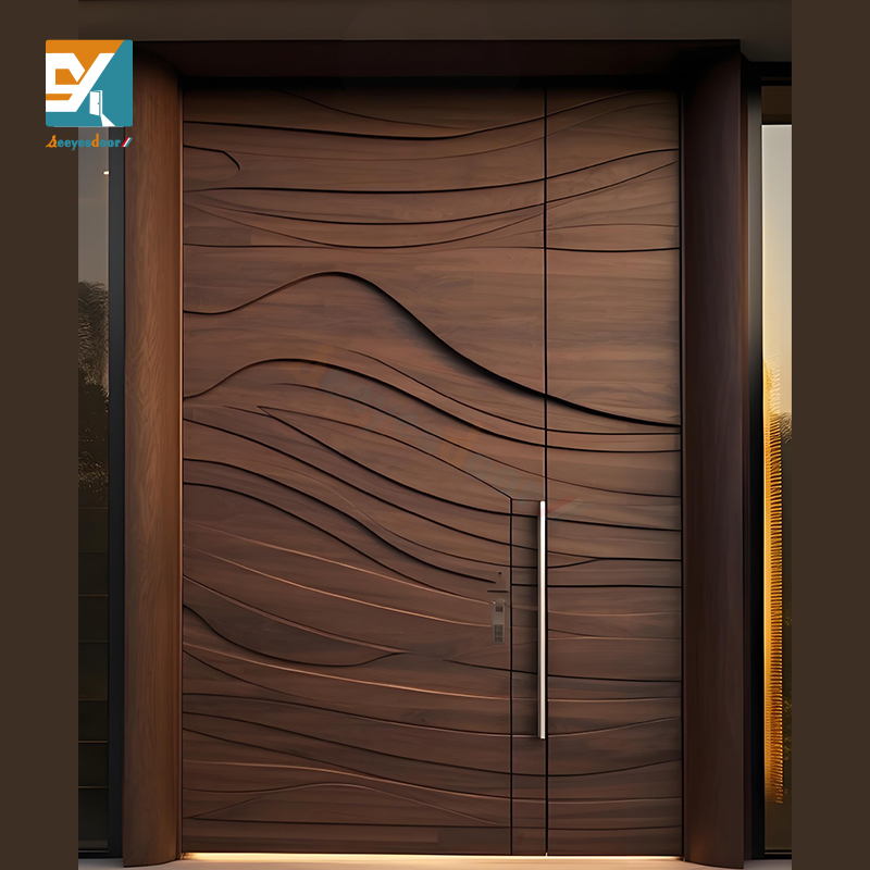 Seeyesdoor Moderne Huisbeveiliging Draaideur Staal Aluminium Dubbele Voordeur Luxe Walnoot Massief Houten Voordeur