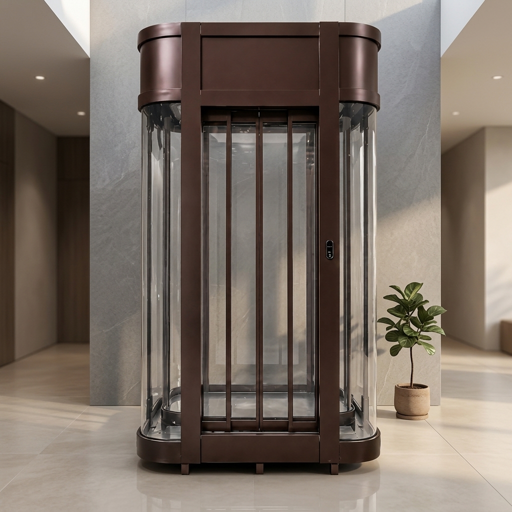 Luxe panoramische glazen liftdeur, frameloze automatische schuifdeur, entree van een villa of woonhuis