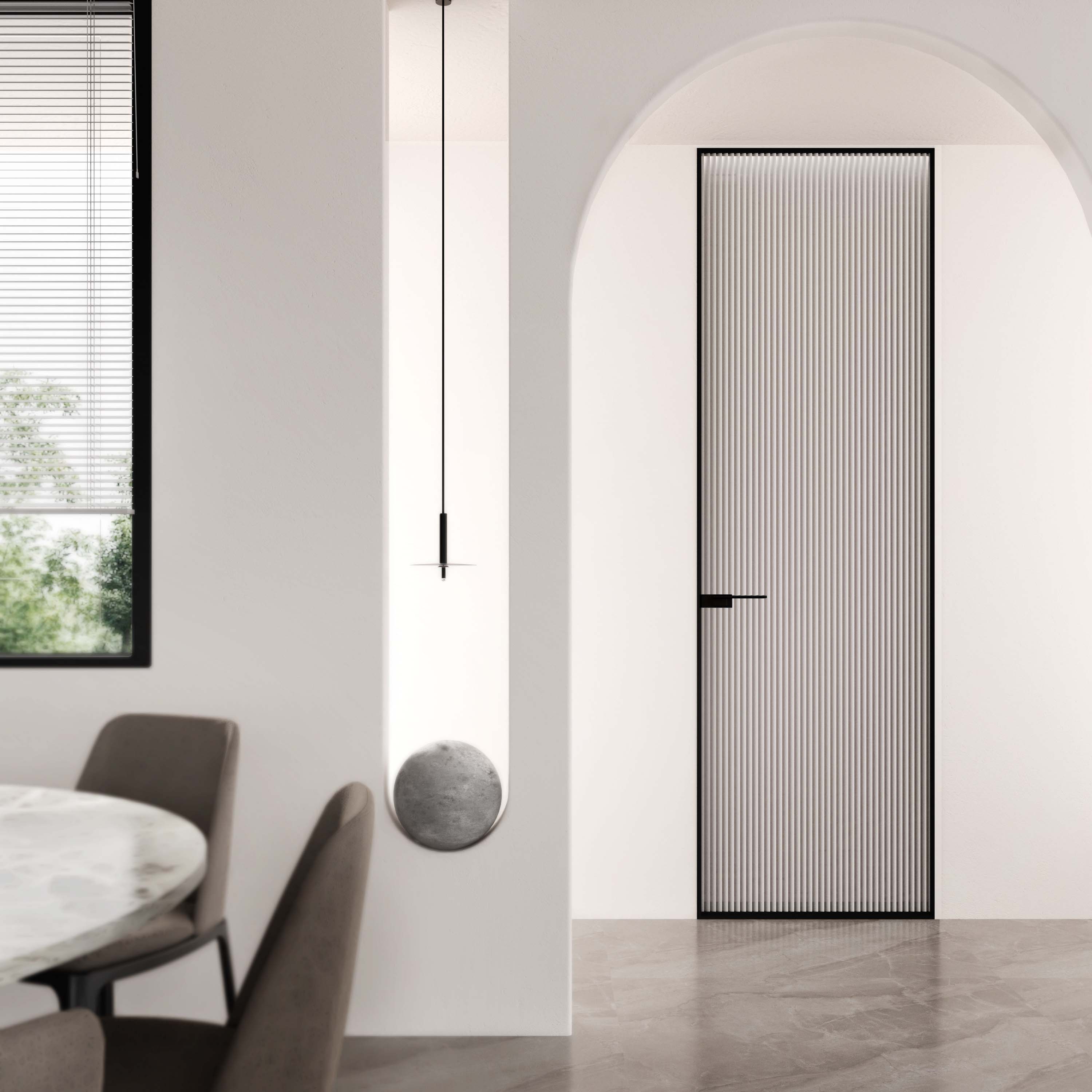Moderne, frameloze aluminium binnendeur van 55 mm met onzichtbaar glas, duurzaam, winddicht en afgewerkt oppervlak, ISO9001-gecertificeerd.