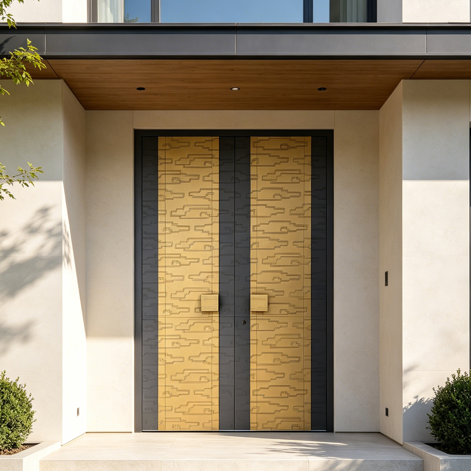 Koptekst Imitatiekoper Gegoten Aluminium Moderne Gesneden Op Maat Gemaakt Dubbele 9cm 1500mm Buitendeur Villa Veiligheidsdeur Inbraakwerend