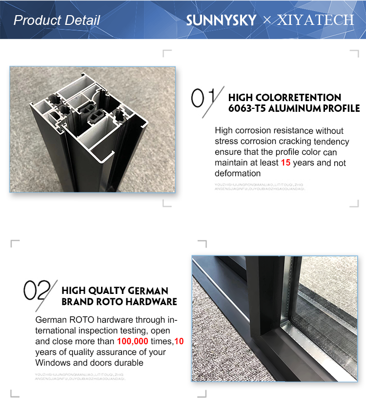 Sunnysky Commercial Modern Shop Storefront Sliding Glass Doors Aluminum Front Entry Doors Fiberglass Exterior Large Glass Doors