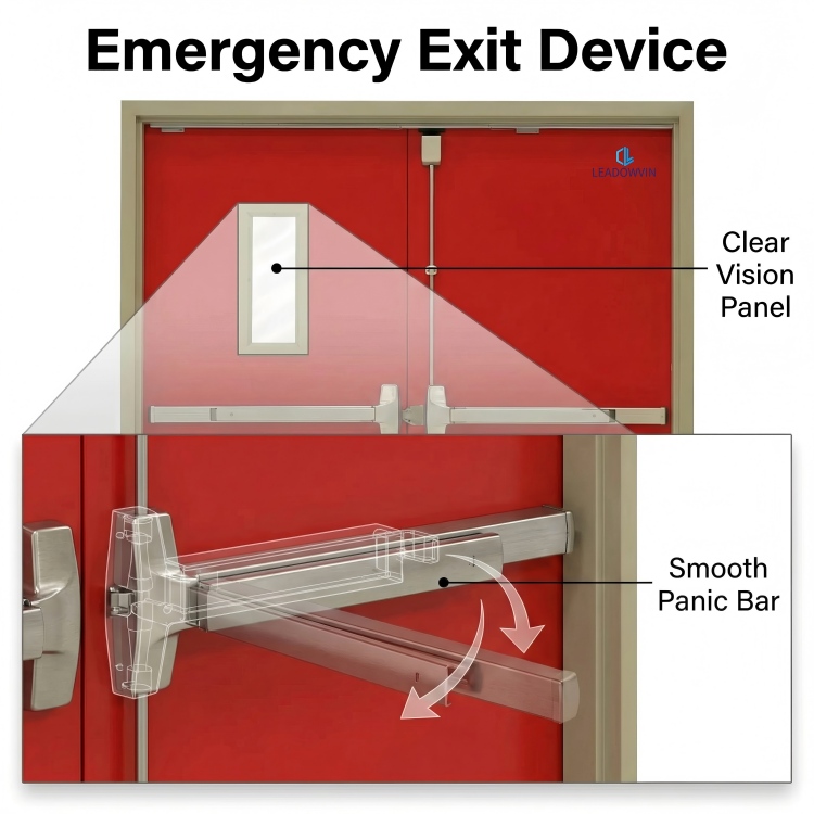 UL Listed 1 2 3 Hour Fire Rated Steel Door Hollow Metal Flush Door with Panic Bar Emergency Exit Wholesale Factory