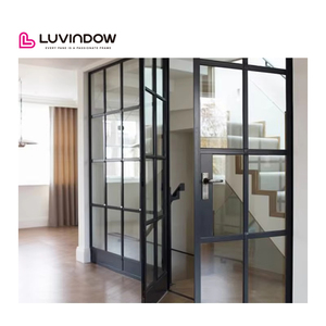 Moderne design veiligheidsdeur met dubbelwandig gehard glas, draaischarnieren, thermische onderbreking en smal frame, populair in Noord-Amerika, geschikt voor hotels.