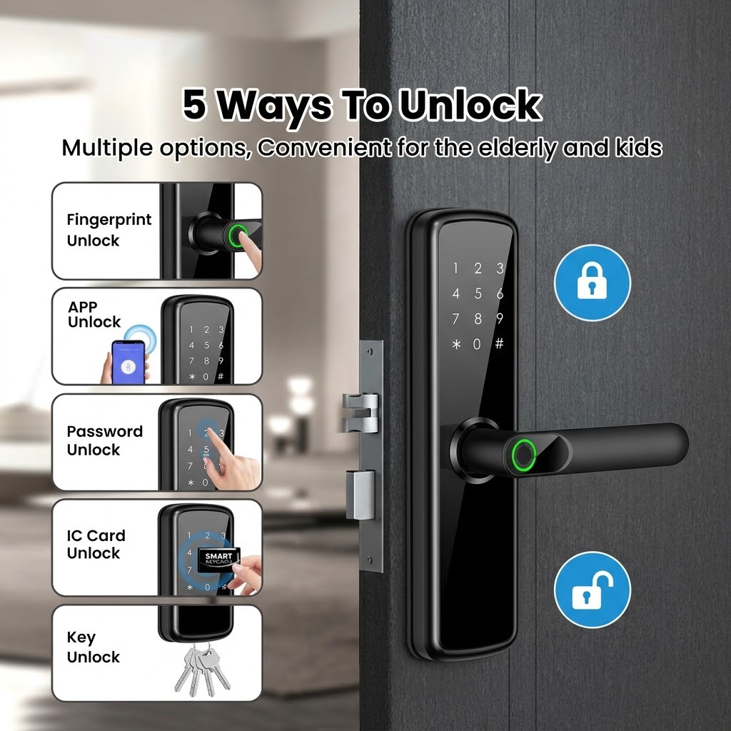 Groothandel slim slot Tuya Alexa TTLock WiFi Cloud Vingerafdruk RFID slim deurslot voor houten, aluminium en stalen deuren (aluminiumlegering)
