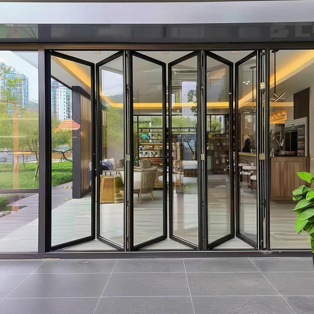 Thermisch onderbroken aluminium vouwdeur 8+18A+8 dubbel glas gehard glas terras entree vouwdeur
