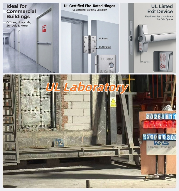 UL Listed 1 2 3 Hour Fire Rated Steel Door Hollow Metal Flush Door with Panic Bar Emergency Exit Wholesale Factory