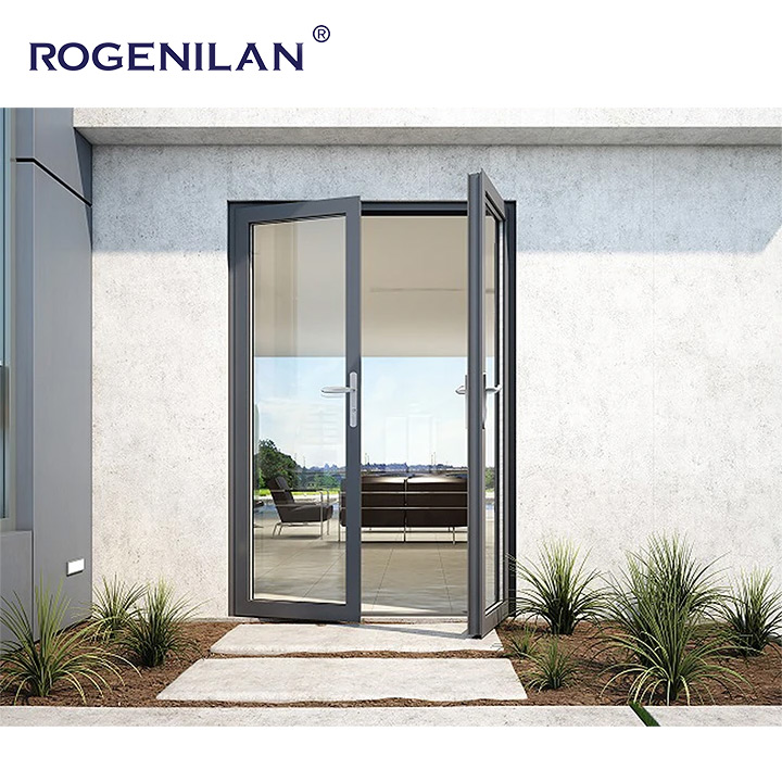 Rogenilan China Leverancier van op maat gemaakte aluminium deuren en ramen, dubbele grote glazen vaste Franse deuren voor woningen