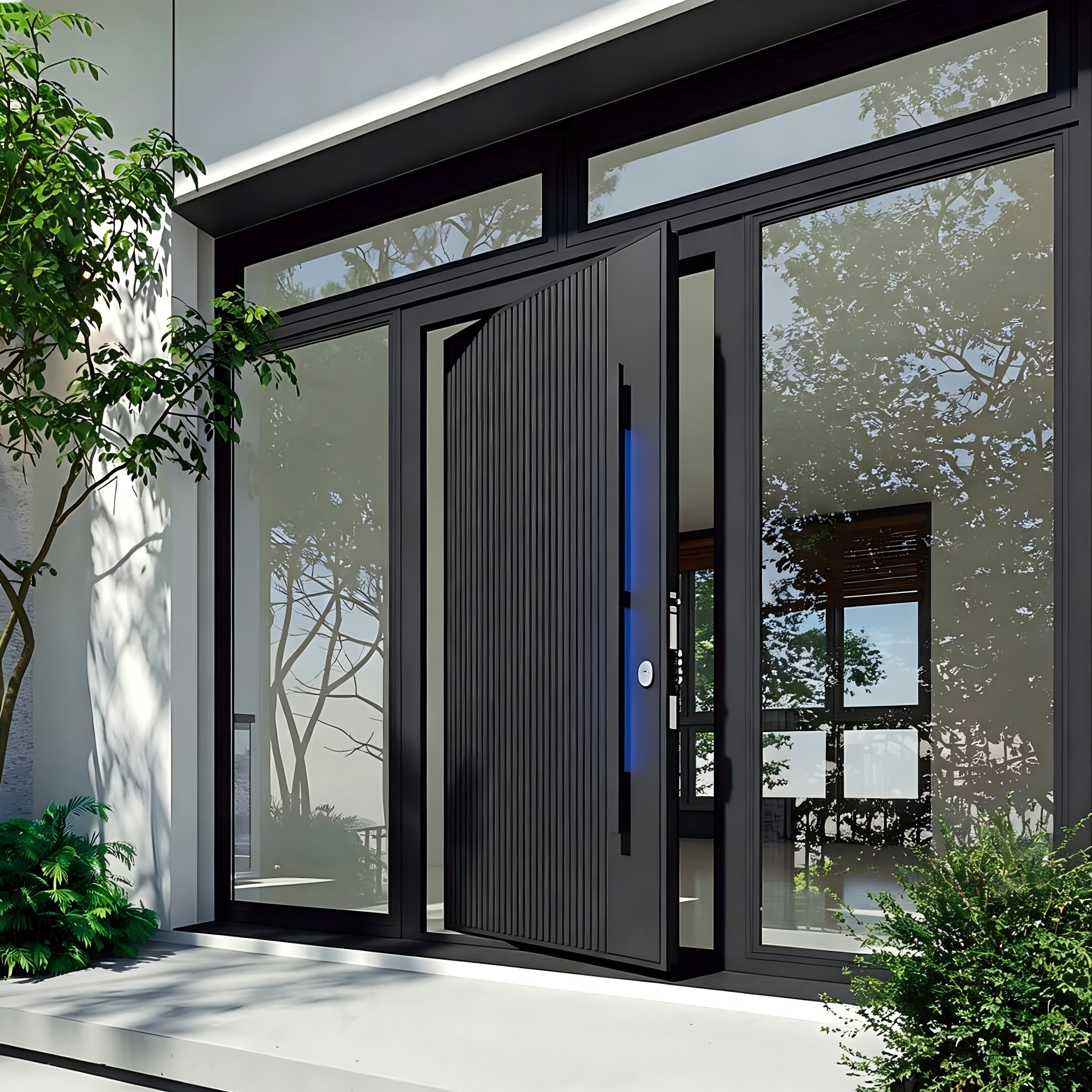Extra grote aluminium draaideur met offset afwerking, CNC-ontwerp, gehard glas, slim slot, waterdicht, moderne villa, China, totaaloplossing