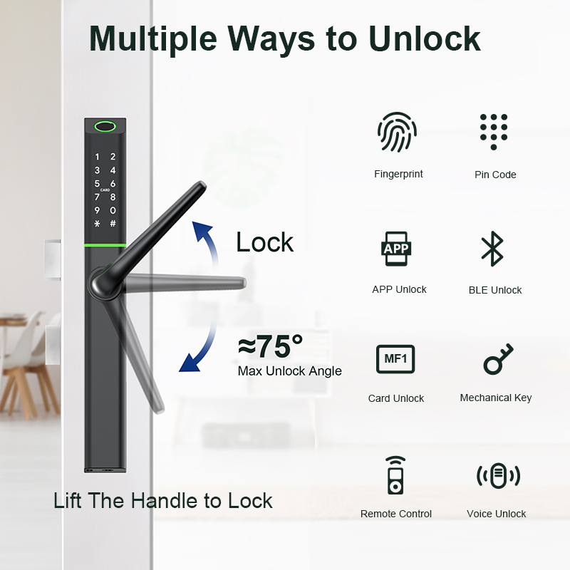 Liliwise Waterdicht Sleutelloos Deurslot Aluminium Deurslot Ultraslank Slim Slot met App Vingerafdruksleutel voor Smalle Deur