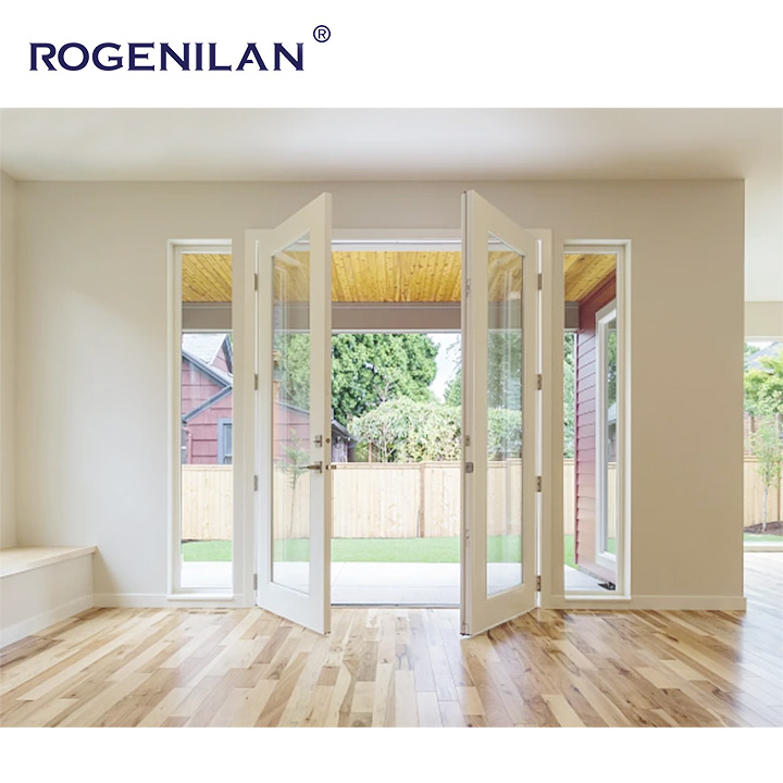Rogenilan China Leverancier van op maat gemaakte aluminium deuren en ramen, dubbele grote glazen vaste Franse deuren voor woningen