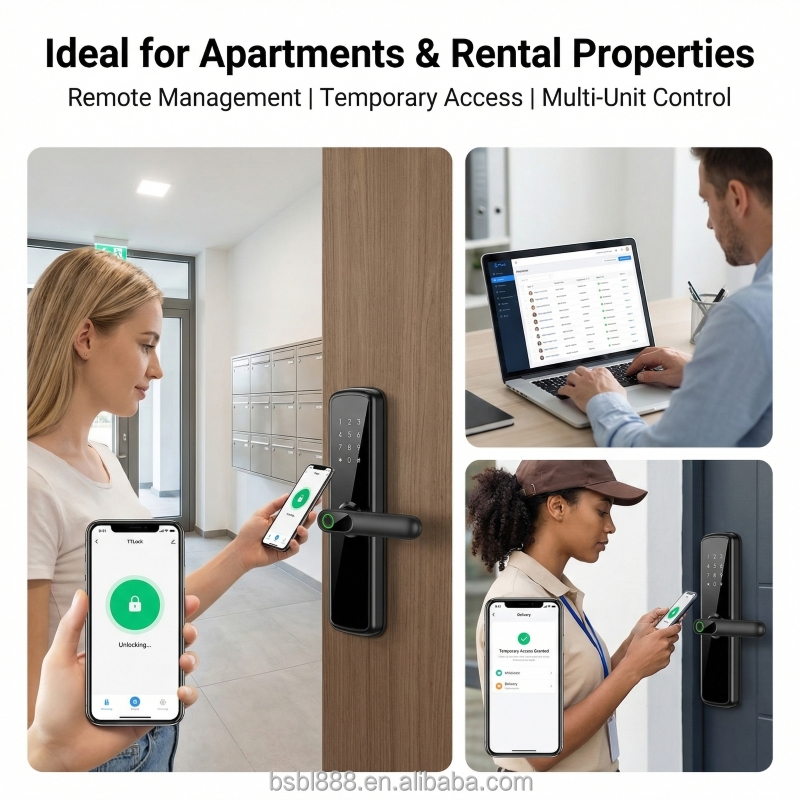 Groothandel slim slot Tuya Alexa TTLock WiFi Cloud Vingerafdruk RFID slim deurslot voor houten, aluminium en stalen deuren (aluminiumlegering)