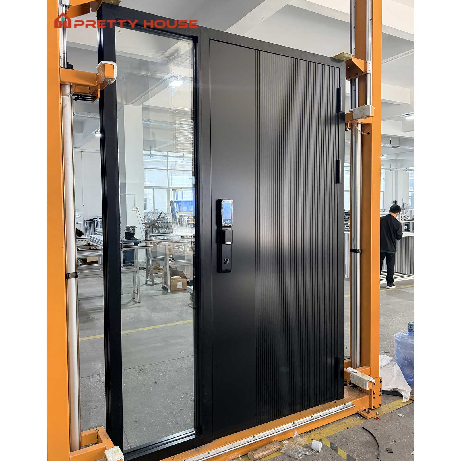 Prettyhouse Custom Buitendeur met Draai-Pivot Luxe Veiligheids Aluminium Voordeur Moderne Beveiligings Anti-diefstal Voordeur