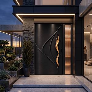 Architectonische moderne draaideur met golvend design en verborgen draaisysteem
