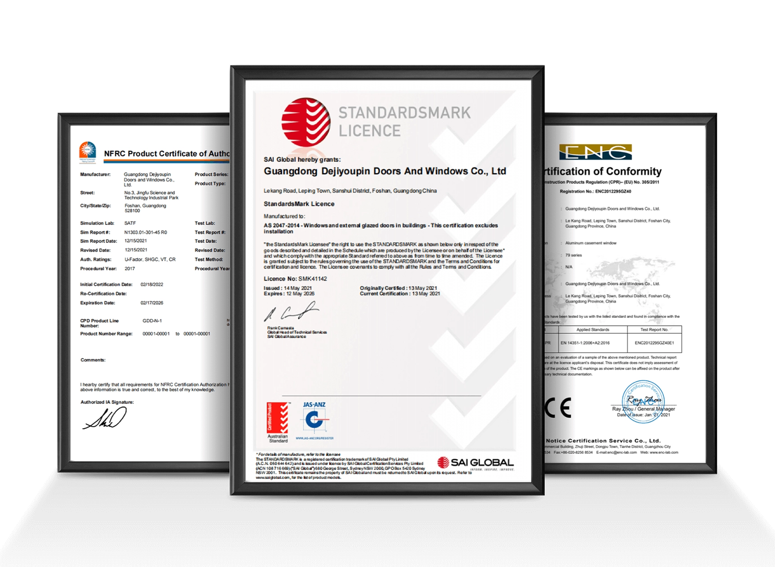 Testrapporten en certificaten van Derchi voordeuren
