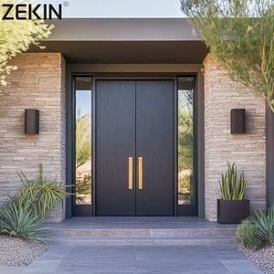 ZEKIN Aluminium Dubbele Huis Voordeur Luxe Glazen Deur Inbraakwerende Voordeur Dubbele Buitendeuren Dubbele Voordeur