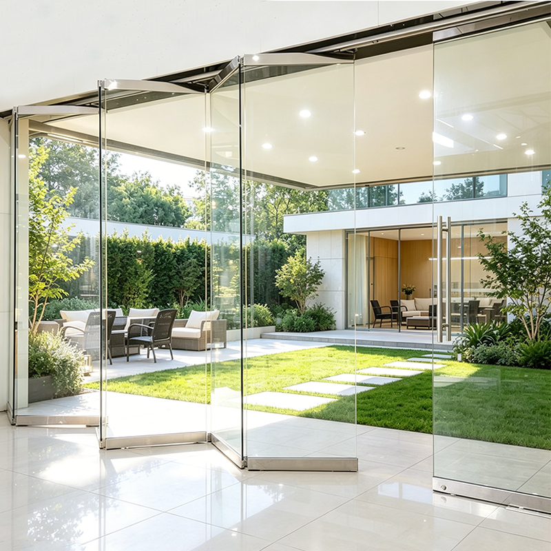 HDSAFE Frameloze glazen vouwdeur Veranda-ingangsdeur Glazen terrasdeur Harmonicadeur van glas Vouwdeur Schuifdeur Beslag