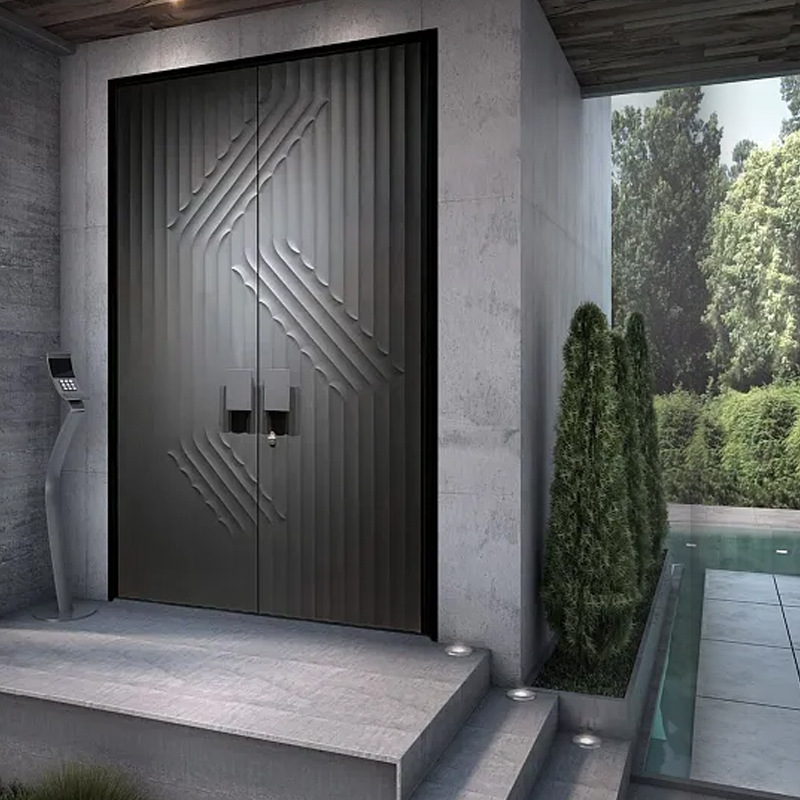 Koptekst Imitatiekoper Gegoten Aluminium Moderne Gesneden Op Maat Gemaakt Dubbele 9cm 1500mm Buitendeur Villa Veiligheidsdeur Inbraakwerend