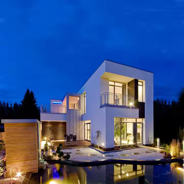 Moderne luxe prefab stalen villa's, moderne luxe modulaire stalen gebouwen voor woningbouw.