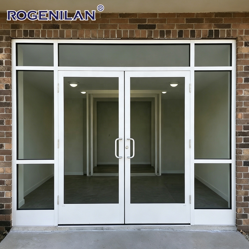 Rogenilan Custom Business Aluminium Veiligheidsdeur voor Commerciële Bedrijven, Buitenzijde, Gehard Glas, Dubbele Draaideuren