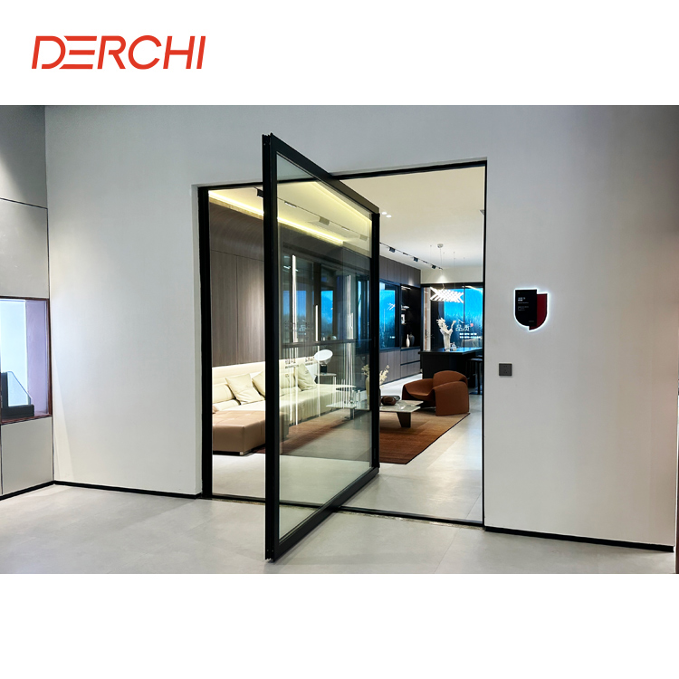 DERCHI Veiligheidsdeur van luxe aluminium met draaideur, zware uitvoering, thermische onderbreking, groot glas, aluminium draaideur voor moderne huizen