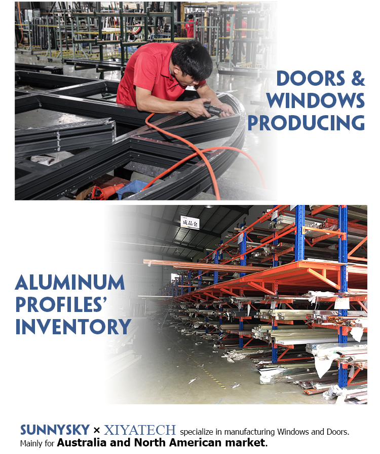 Sunnysky Commercial Modern Shop Storefront Sliding Glass Doors Aluminum Front Entry Doors Fiberglass Exterior Large Glass Doors