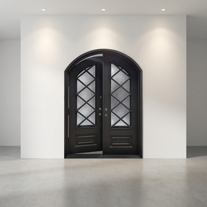 Moderne dubbele smeedijzeren voordeur met gelaagd glas