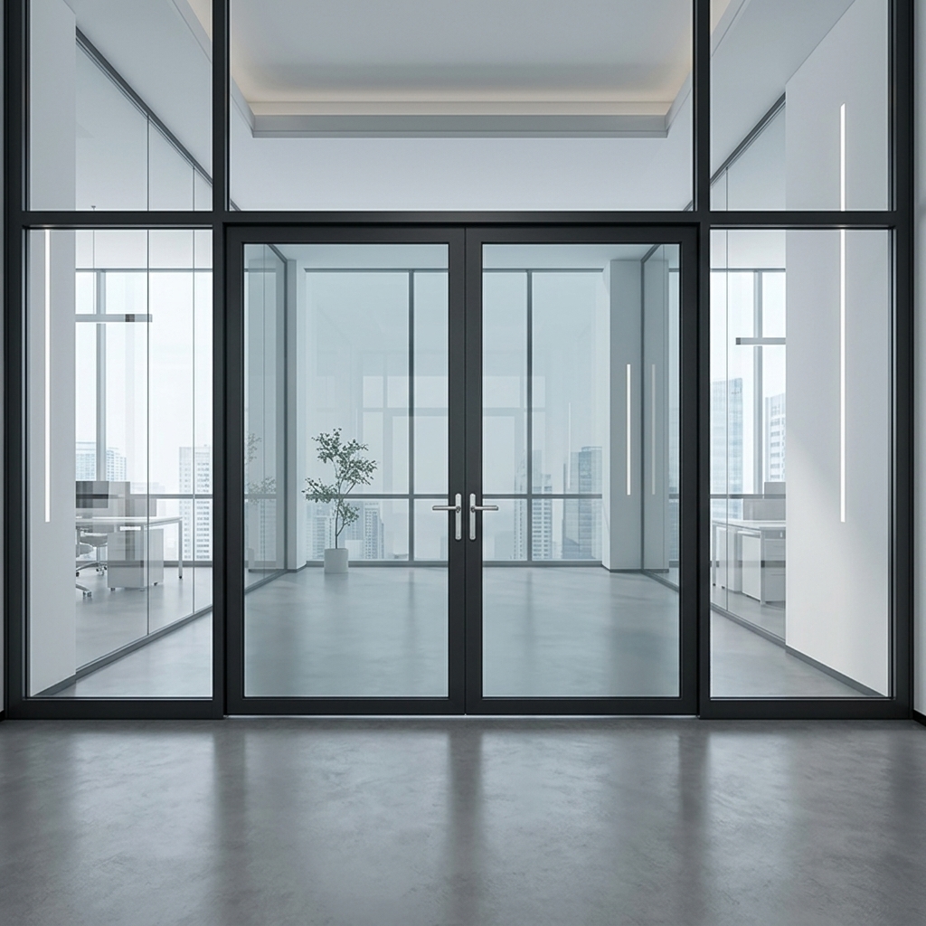 Moderne design dubbele glazen entree, frameloze schuifdeur, draaideur, draaideuren
