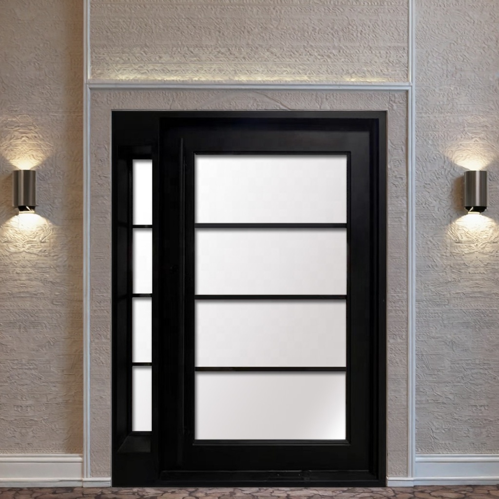 Sen-Yi HBS-224 Op maat gemaakte moderne draaideur van smeedijzer met gehard glas, luxe woonfront van staal