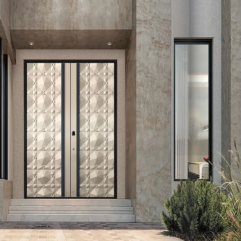 Koptekst Imitatiekoper Gegoten Aluminium Moderne Gesneden Op Maat Gemaakt Dubbele 9cm 1500mm Buitendeur Villa Veiligheidsdeur Inbraakwerend