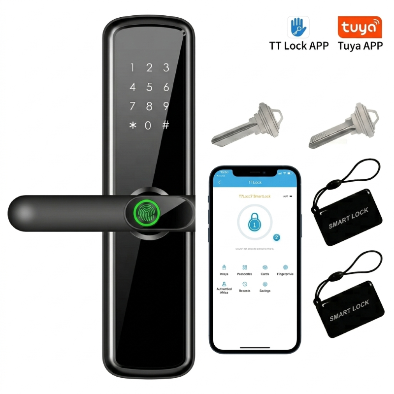 Groothandel slim slot Tuya Alexa TTLock WiFi Cloud Vingerafdruk RFID slim deurslot voor houten, aluminium en stalen deuren (aluminiumlegering)