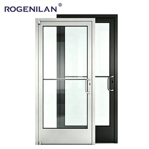 Rogenilan Custom Business Aluminium Veiligheidsdeur voor Commerciële Bedrijven, Buitenzijde, Gehard Glas, Dubbele Draaideuren