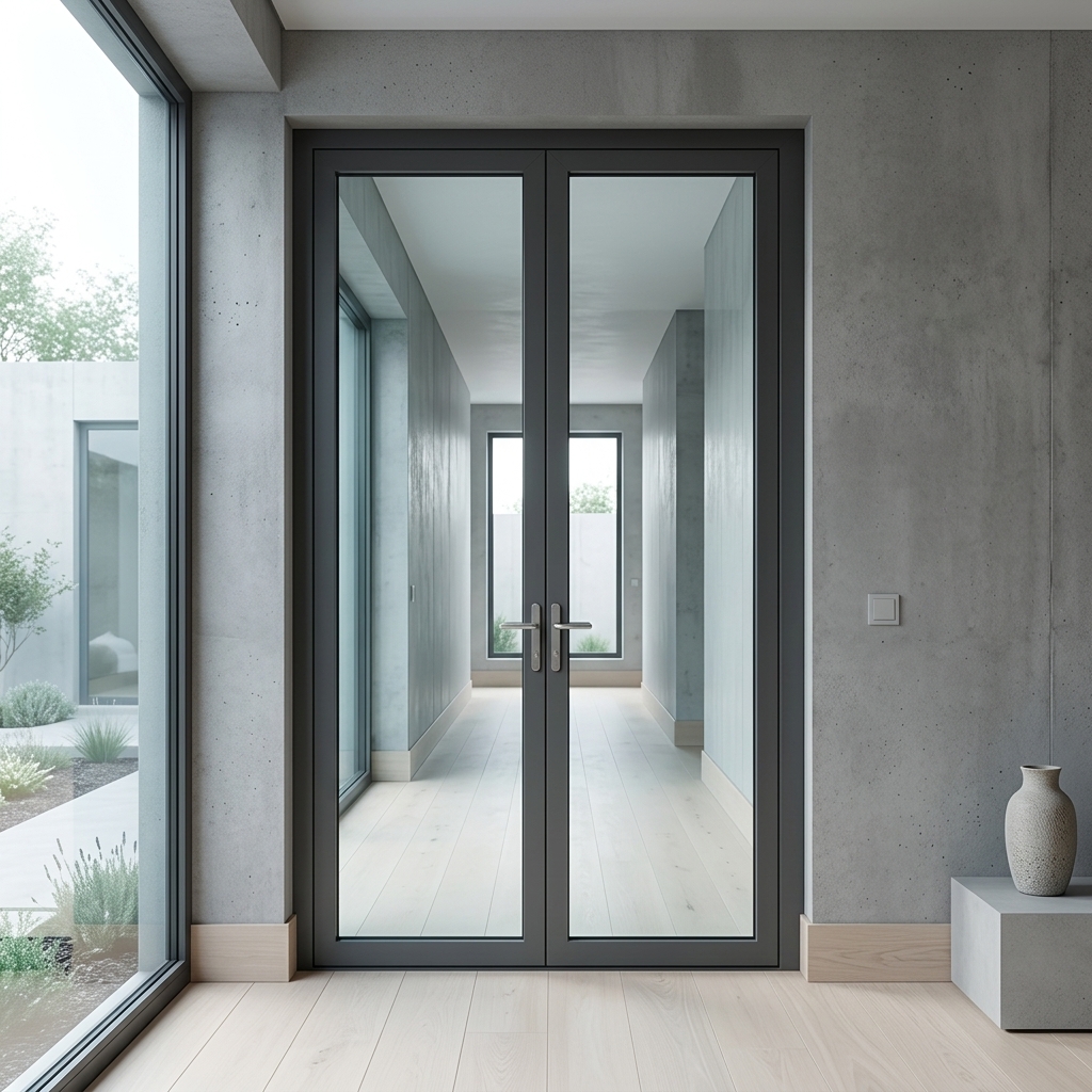 Moderne design dubbele glazen entree, frameloze schuifdeur, draaideur, draaideuren