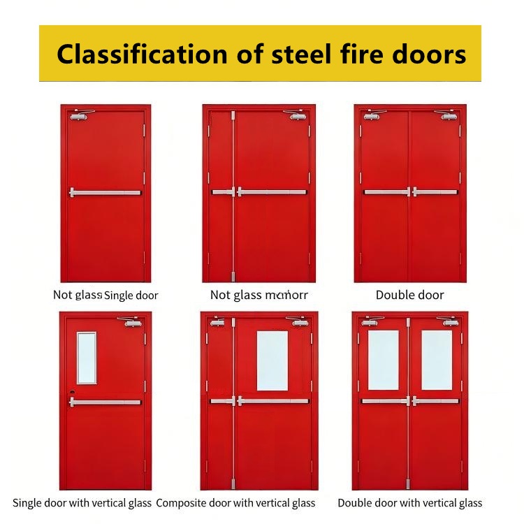 UL Listed 1 2 3 Hour Fire Rated Steel Door Hollow Metal Flush Door with Panic Bar Emergency Exit Wholesale Factory
