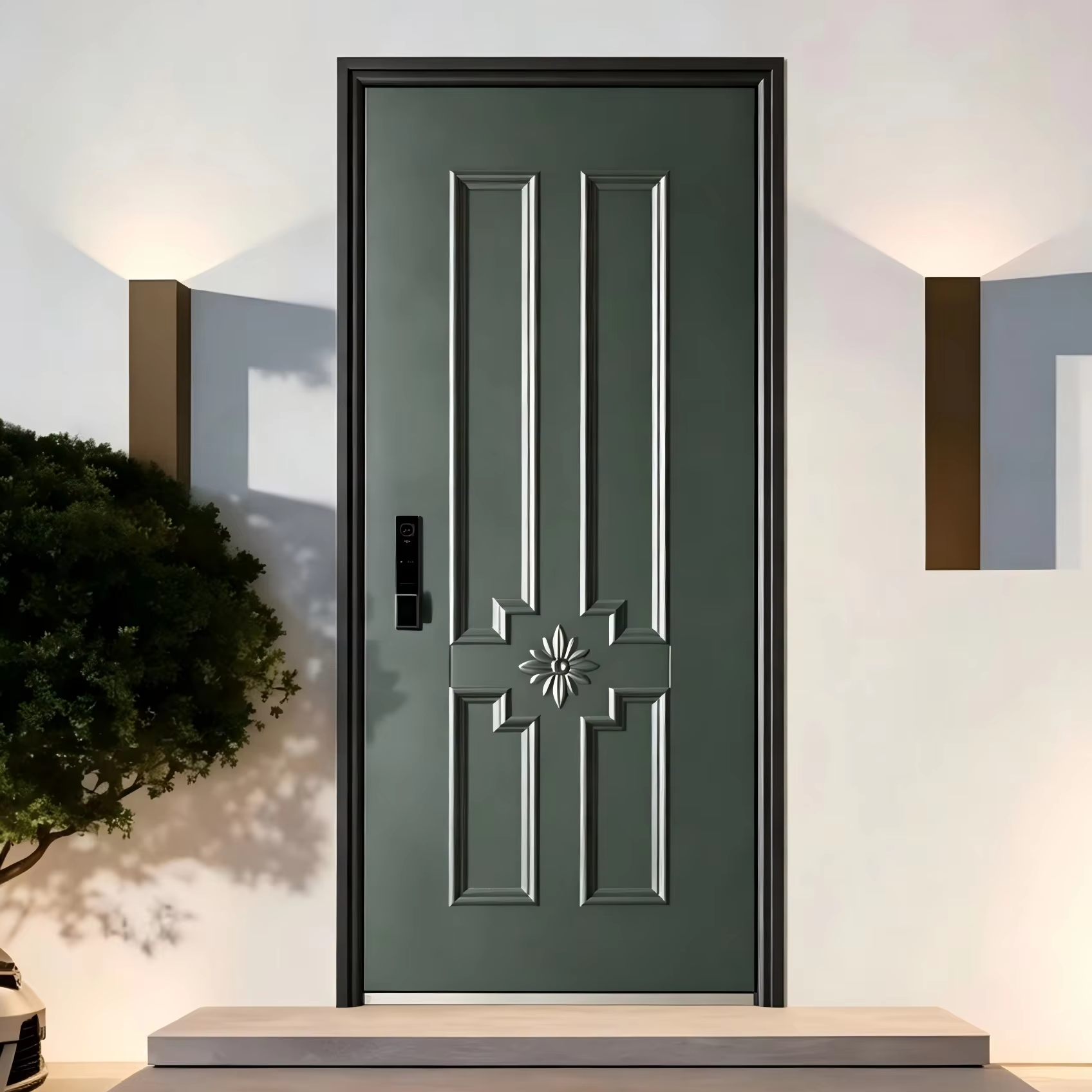 Aluminium buitendeur met reliëf, dubbele voorkant, CNC-ontwerp, antidiefstal, gehard glas, waterdicht, modern, luxe, op maat gemaakt voor villa's.