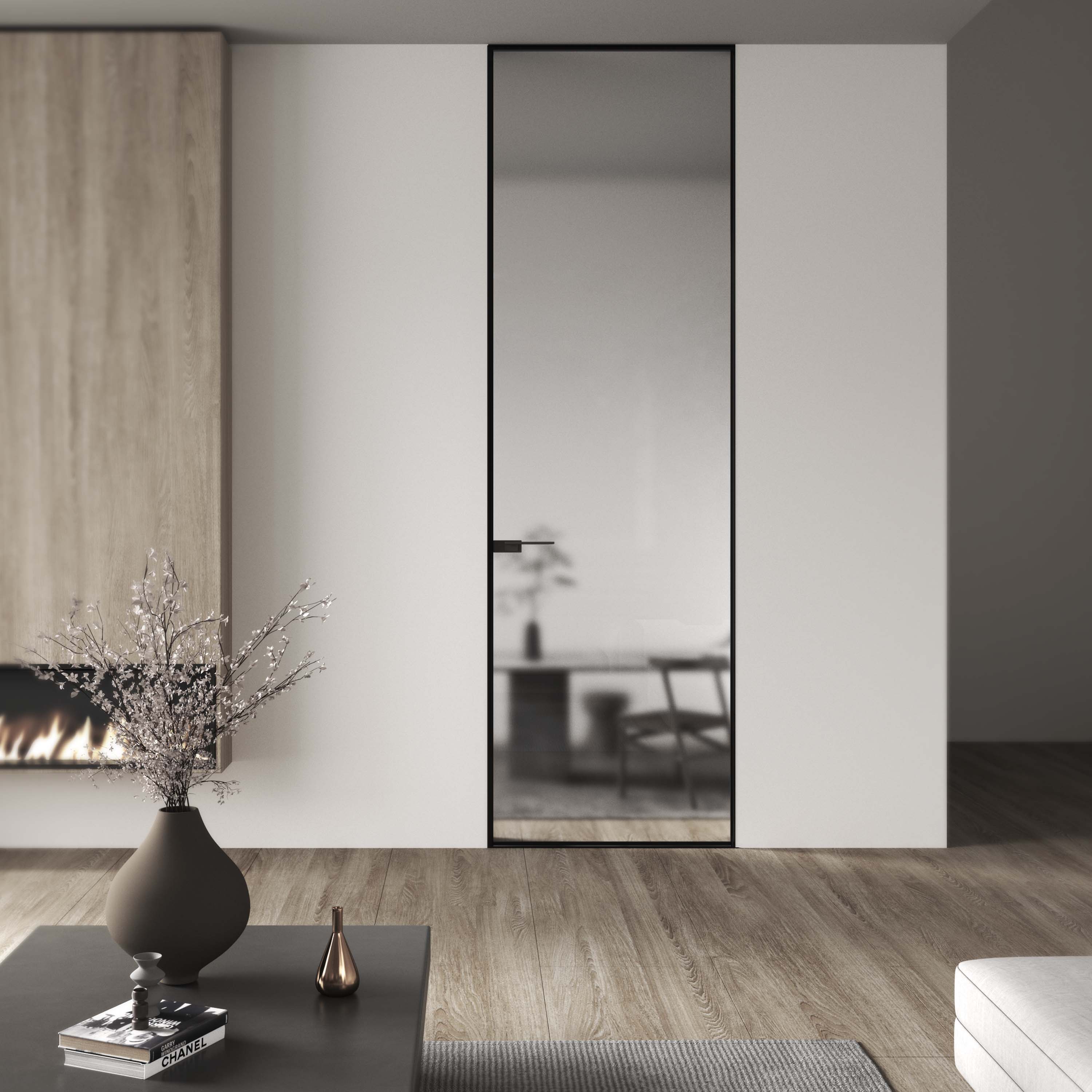 Moderne, frameloze aluminium binnendeur van 55 mm met onzichtbaar glas, duurzaam, winddicht en afgewerkt oppervlak, ISO9001-gecertificeerd.