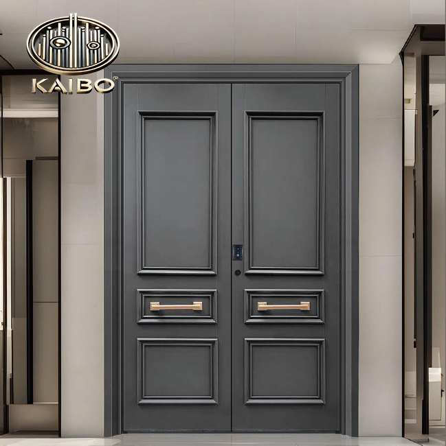 Fabrieksgroothandel moderne dubbele houten voordeur in aangepaste kleuren, winddicht ontwerp voor villa, woonkamer en buitengebruik, roestvrij staal