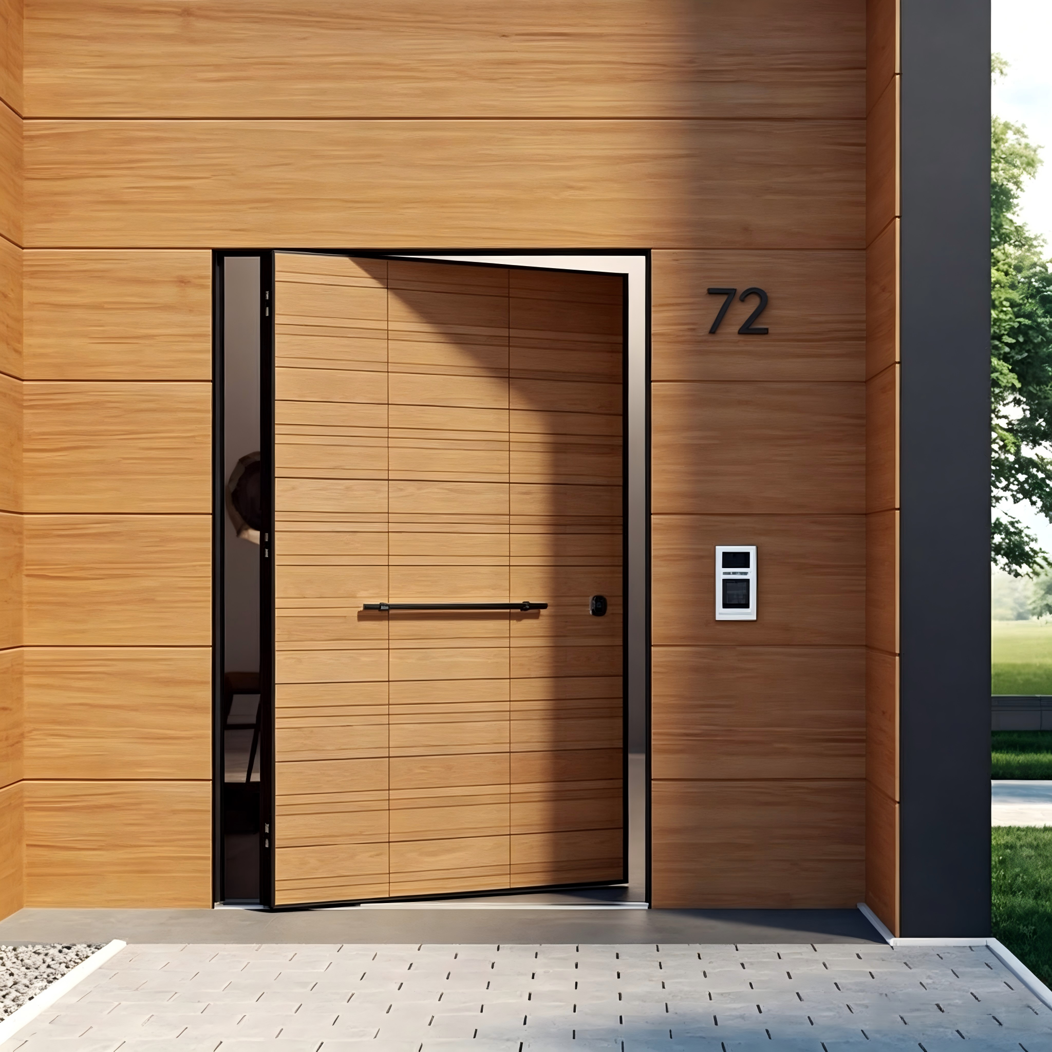 Grote aluminium draaideur met offset-as, dubbel glas, antidiefstal slim slot, PVDF-coating, luxe villa, China, totaal