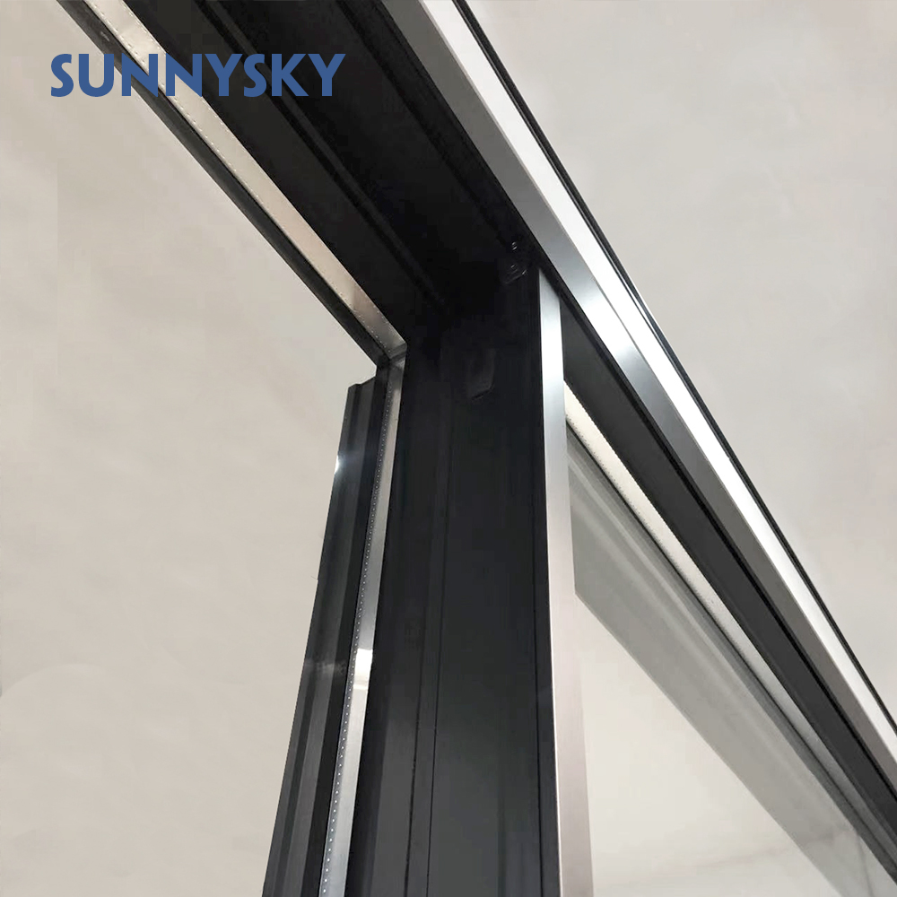 Sunnysky Commercial Modern Shop Storefront Sliding Glass Doors Aluminum Front Entry Doors Fiberglass Exterior Large Glass Doors