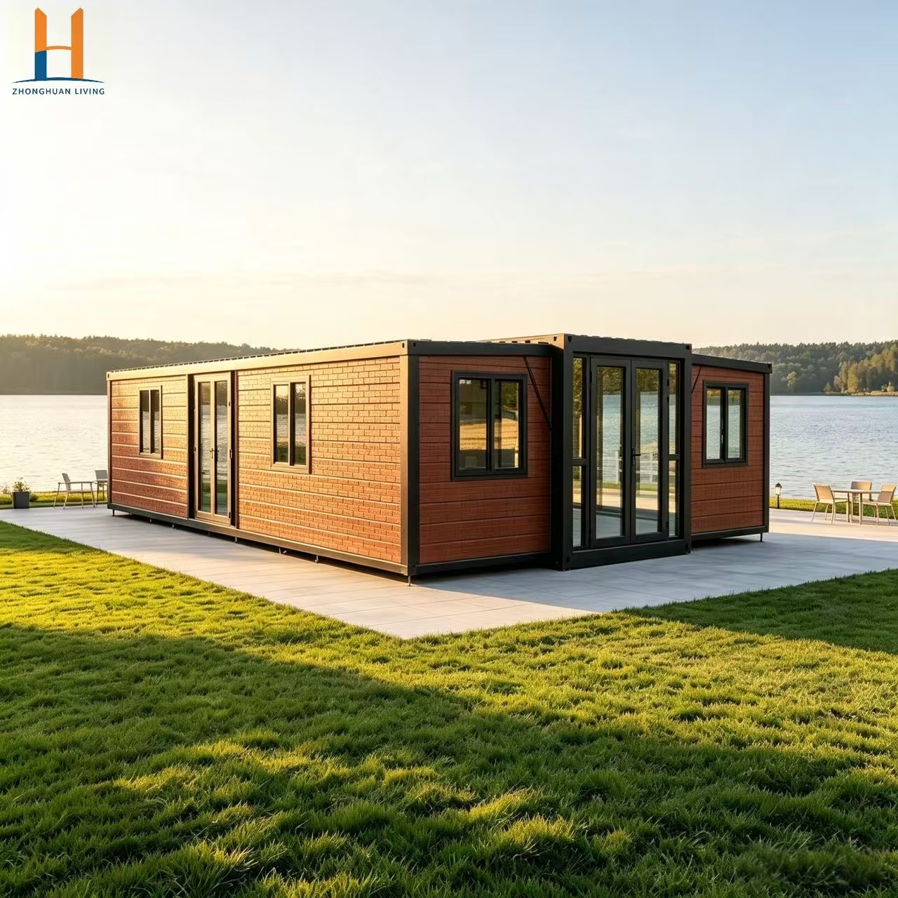 Luxe modulaire woning van 12 meter met 2 slaapkamers en badkamer - Prefab villa - Zhonghuan Living Modern Design, ademend, geschikt voor thuiskantoor.