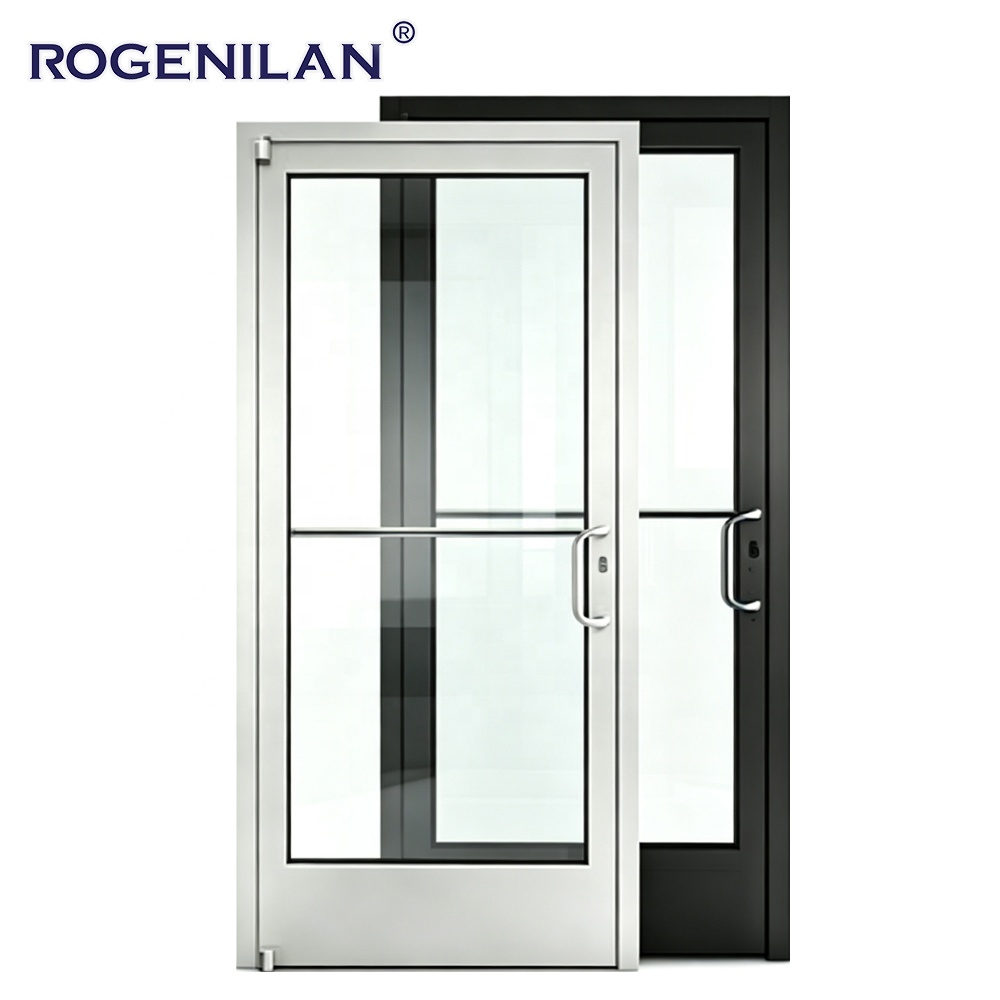Rogenilan Custom Business Aluminium Veiligheidsdeur voor Commerciële Bedrijven, Buitenzijde, Gehard Glas, Dubbele Draaideuren