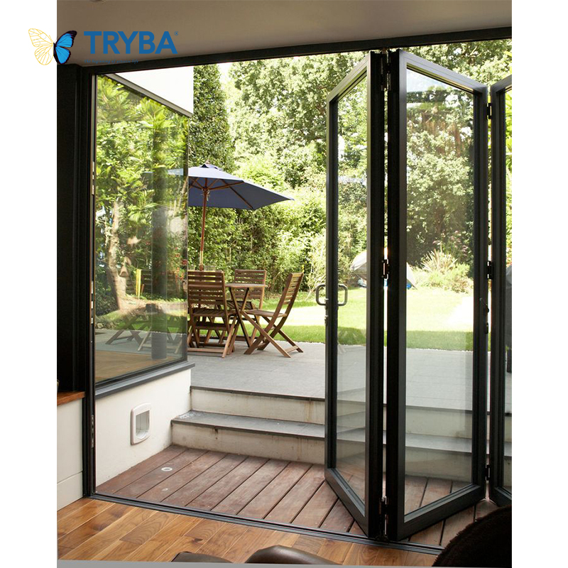 Moderne, design aluminium vouwdeuren voor buiten, economische accordeonstijl met verticaal vouwbaar hor.