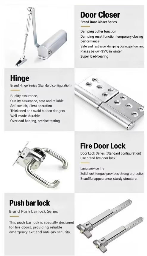 UL Listed 1 2 3 Hour Fire Rated Steel Door Hollow Metal Flush Door with Panic Bar Emergency Exit Wholesale Factory