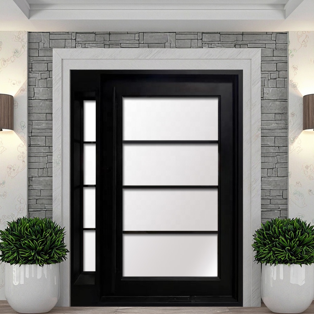 Sen-Yi HBS-224 Op maat gemaakte moderne draaideur van smeedijzer met gehard glas, luxe woonfront van staal