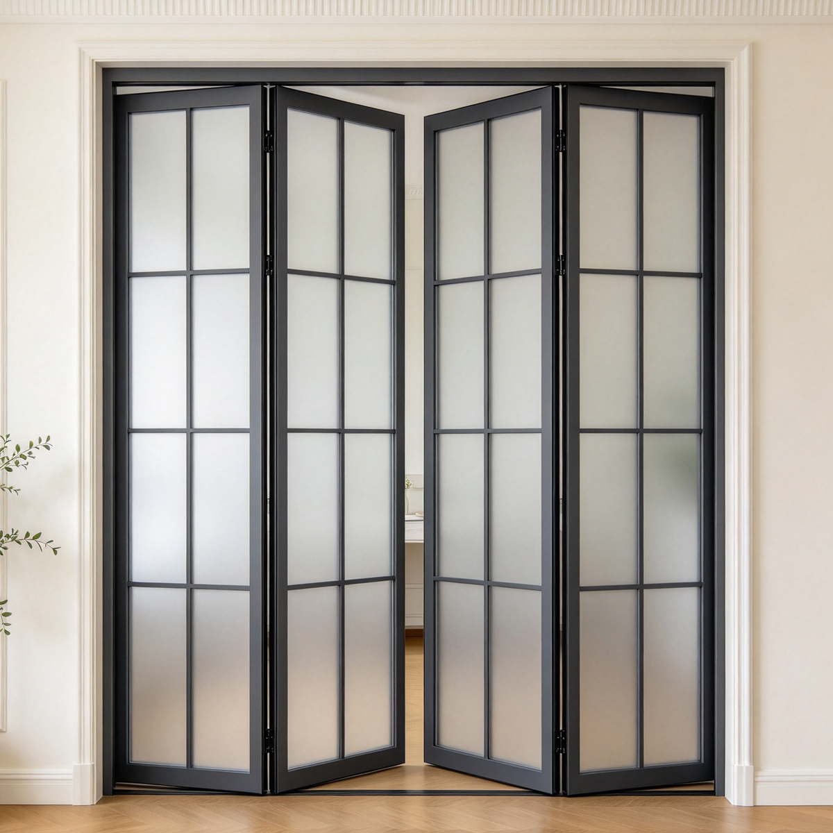 Waterdichte dubbelglas vouwdeur met Frans rooster en aluminium frame voor buitengebruik