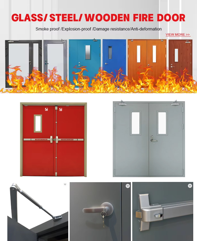 UL Listed 1 2 3 Hour Fire Rated Steel Door Hollow Metal Flush Door with Panic Bar Emergency Exit Wholesale Factory